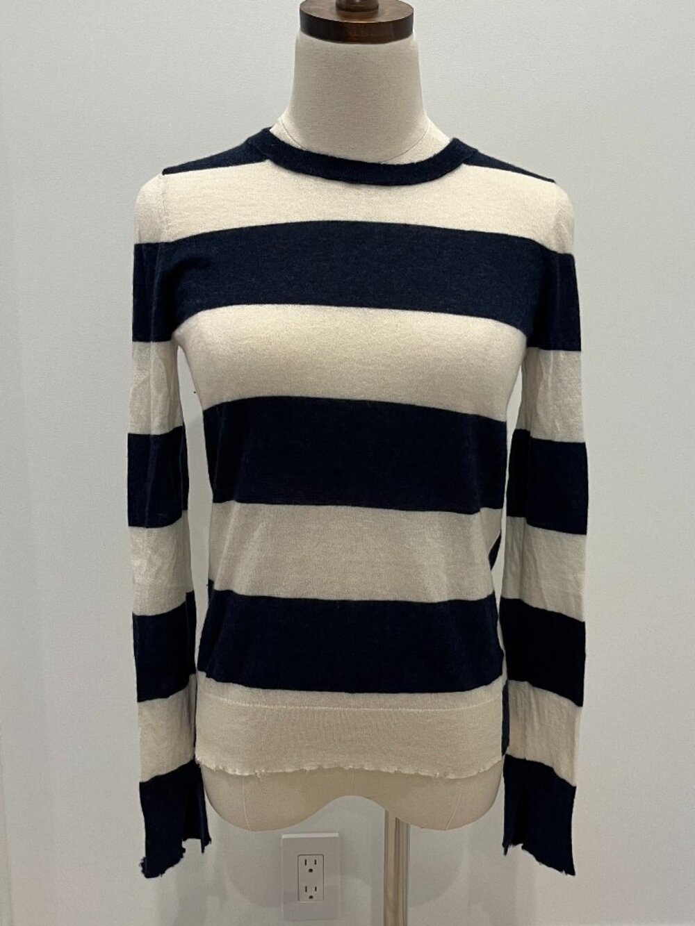 Zadig & Voltaire Navy & White Stripe Crewneck Cashmere Sweater Size M